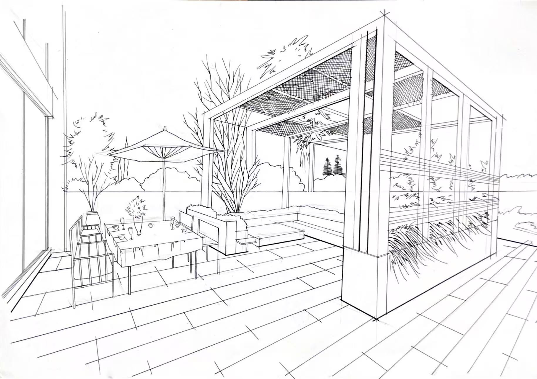 02 TECTONIC PERGOLA // 景观廊架网架结构、下沉露台与铺装网格